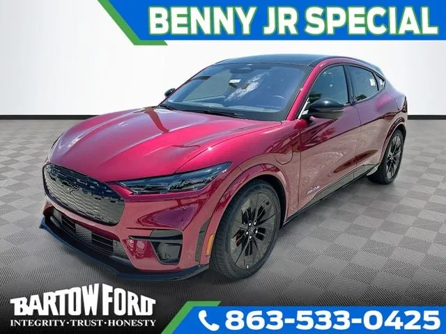 2025 Ford Mustang Mach-E GT in Magenta — front three-quarter view