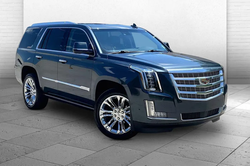 2020 Cadillac Escalade Premium Luxury in Shadow Metallic — front three-quarter view