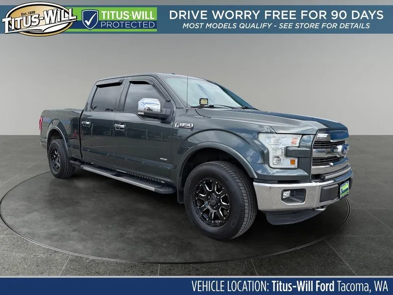 2015 Ford F-150 Lariat in Guard Metallic — front three-quarter view
