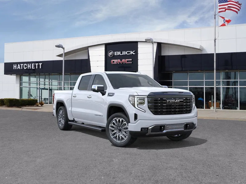 2026 GMC Sierra 1500 Denali Ultimate in Glacier White Tricoat — front three-quarter view