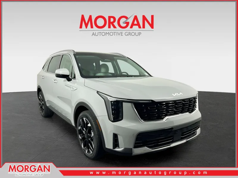 2026 Kia Sorento EX in Glacial White Pearl — front three-quarter view