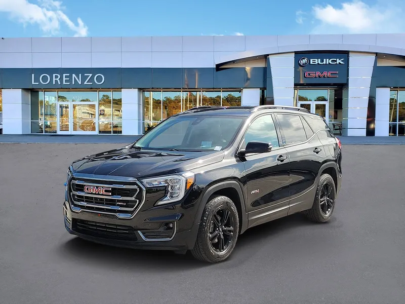 2024 GMC Terrain AT4 in Ebony Twilight Metallic — front three-quarter view