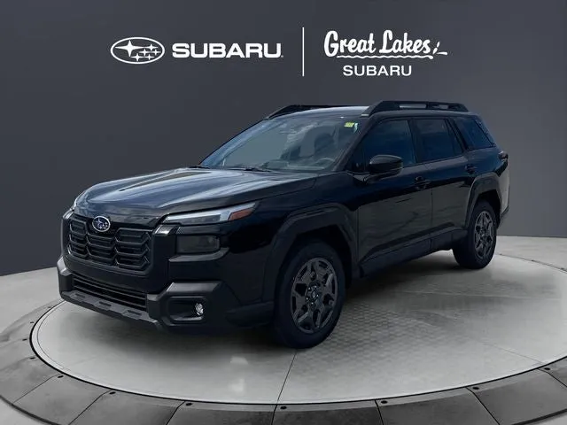 2026 Subaru OUTBACK Premium in Crystal Black Silica — front three-quarter view