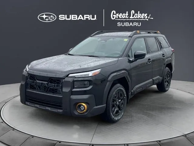2026 Subaru OUTBACK Wilderness in Crystal Black Silica — front three-quarter view