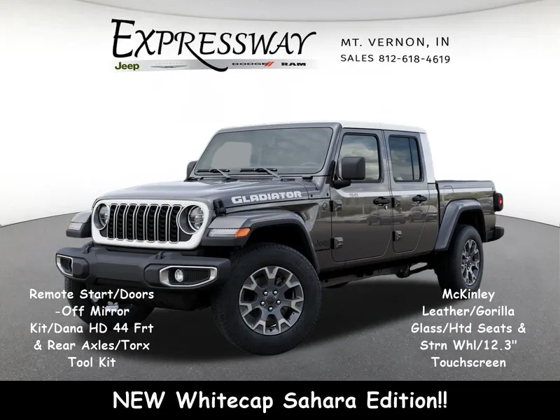 2026 Jeep Gladiator Sahara in Granite Crystal Metallic Clear-Coat Exterior Paint — front three-quarter view