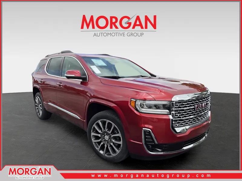 2022 GMC Acadia Denali in Red — front three-quarter view