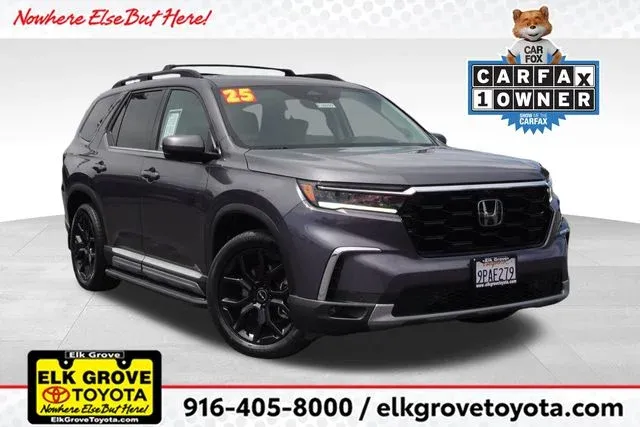 2025 Honda Pilot Elite in Gray — front three-quarter view