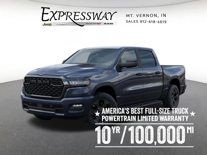 2026 RAM 1500 Express 4x4 Crew Cab 5'7 Box in Forged Blue Metallic Exterior Paint — front three-quarter view