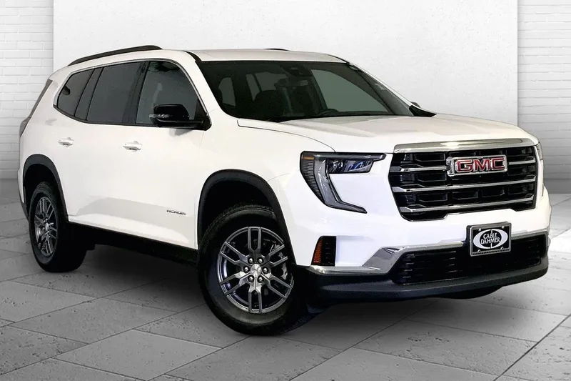 2025 GMC Acadia Elevation in Summit White — front three-quarter view
