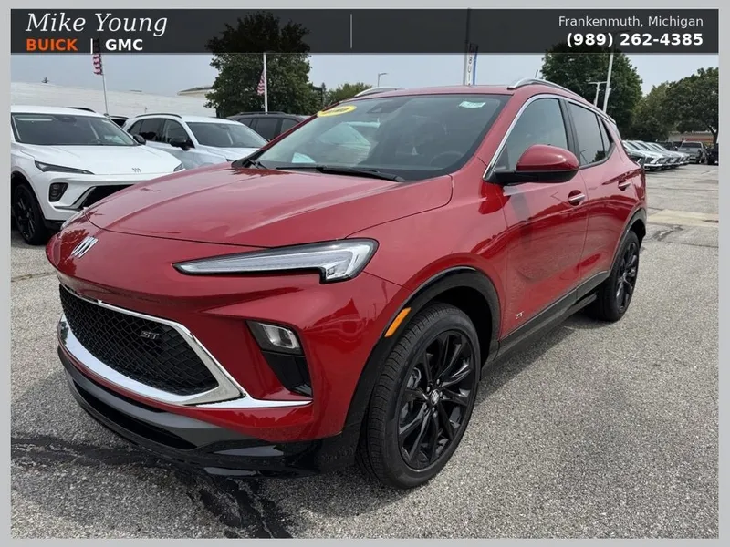 2026 Buick Encore GX Sport Touring in Brilliant Red — front three-quarter view