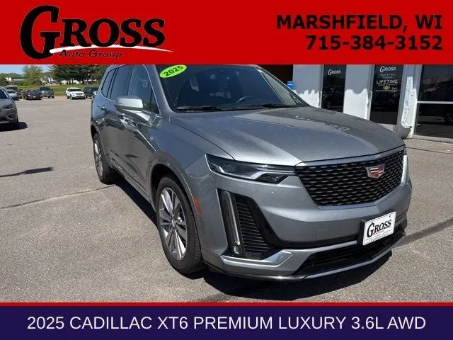 2025 Cadillac XT6 Premium Luxury in Argent Silver Metallic — front three-quarter view