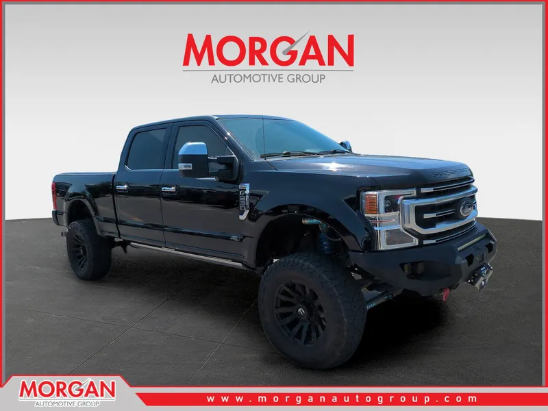 2021 Ford F-250SD Platinum in Black — front three-quarter view