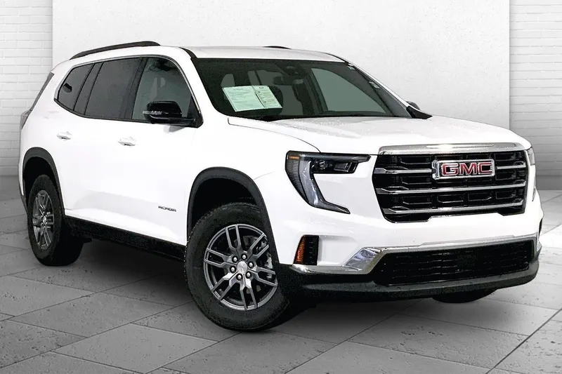 2025 GMC Acadia Elevation in Summit White — front three-quarter view