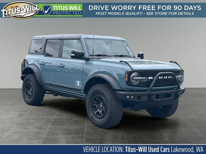 2021 Ford Bronco First Edition in Area 51 — front three-quarter view