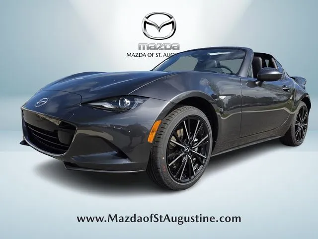 2026 Mazda MX-5 Miata RF Grand Touring in Gray — front three-quarter view