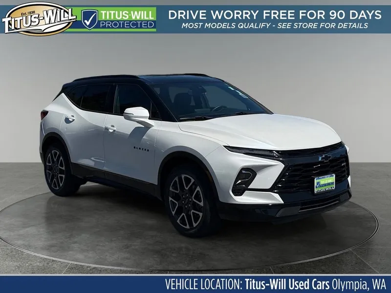 2023 Chevrolet Blazer RS in Iridescent Pearl Tricoat — front three-quarter view