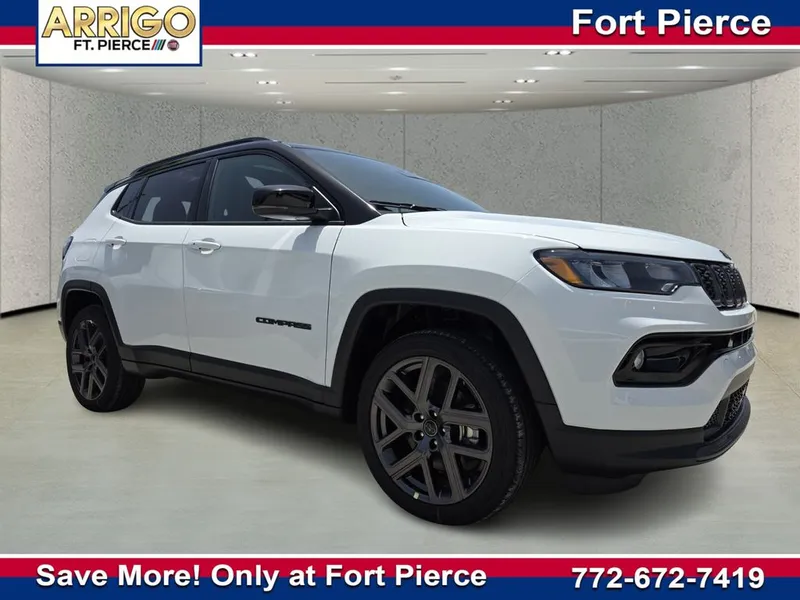 2025 Jeep Compass Limited in White — front three-quarter view