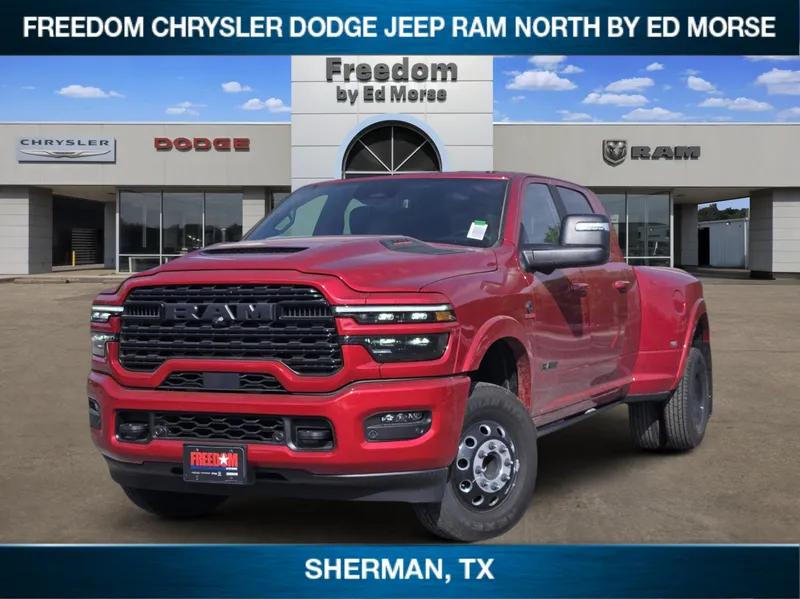 2026 RAM Ram 3500 RAM 3500 LIMITED MEGA CAB 4X4 6'4' BOX in Molten Red Pearl-Coat Exterior Paint — front three-quarter view