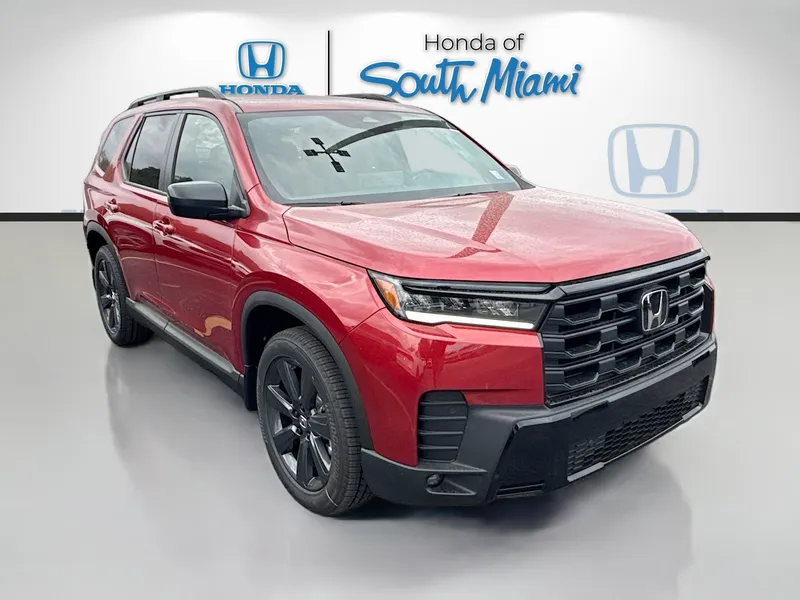 2026 Honda Pilot Sport in Radiant Red Metallic II — front three-quarter view
