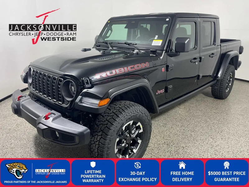 2026 Jeep Gladiator Rubicon in Black Clear-Coat Exterior Paint — front three-quarter view