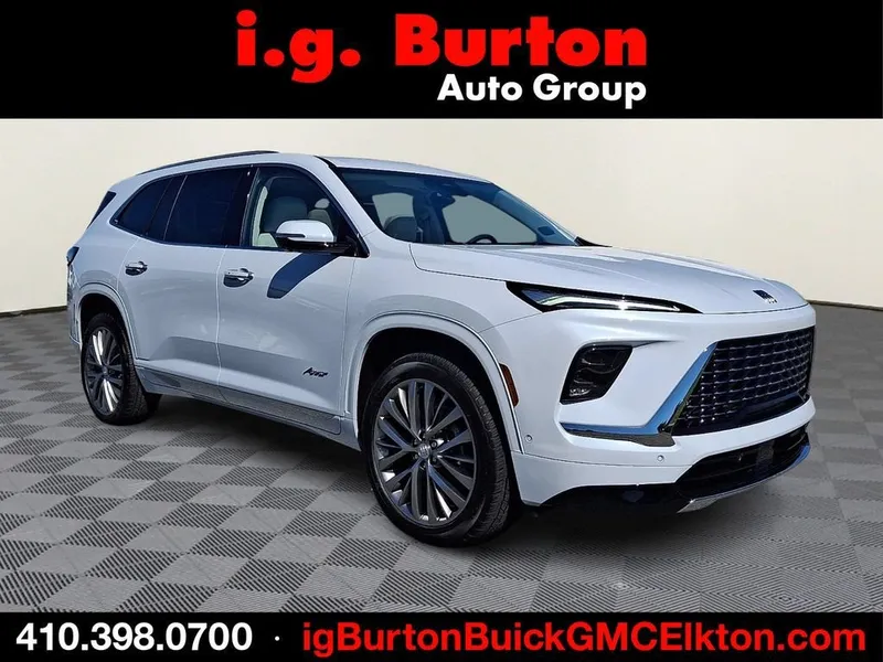 2026 Buick Enclave Avenir in Iridescent White Tricoat — front three-quarter view