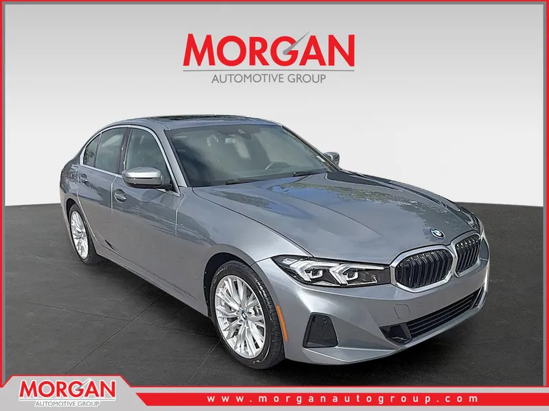 2024 BMW 3 Series 330e in Skyscraper Gray Metallic — front three-quarter view
