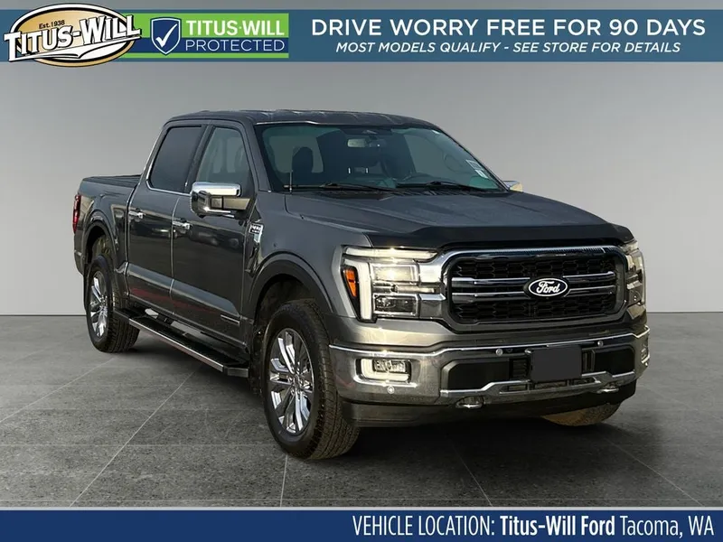 2024 Ford F-150 Lariat in Gray Metallic — front three-quarter view