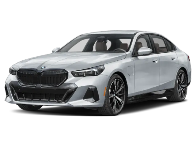 2026 BMW 5 Series 550e xDrive in Gray — front three-quarter view