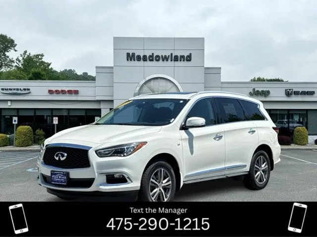 2020 INFINITI QX60 LUXE in Majestic White — front three-quarter view