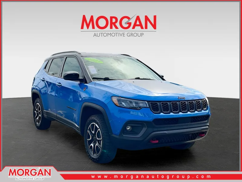 2025 Jeep Compass Trailhawk in Blue — front three-quarter view