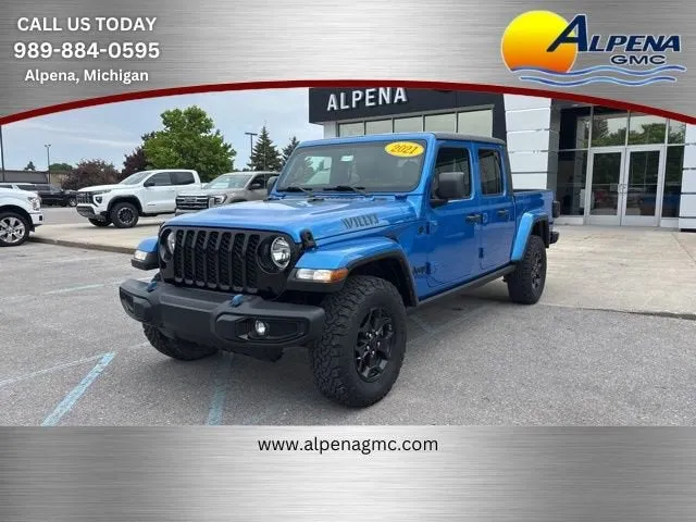 2021 Jeep Gladiator Willys 4x4 in Blue — front three-quarter view