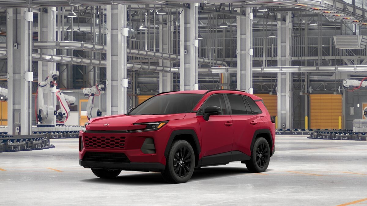 2026 Toyota RAV4 XLE Premium in Ruby Flare Pearl — front three-quarter view