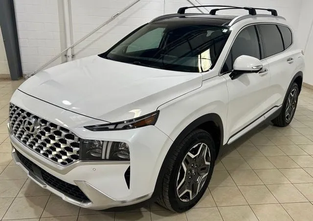 2023 Hyundai Santa Fe Limited in Quartz White — front three-quarter view