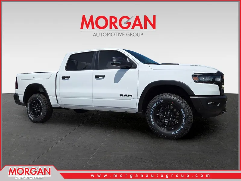 2026 Ram 1500 Rebel in White — front three-quarter view