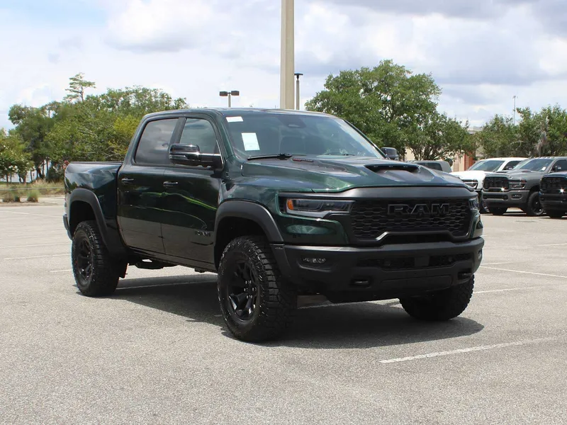 2026 RAM 1500 RHO in Serrano-Green Metallic Exterior Paint — front three-quarter view
