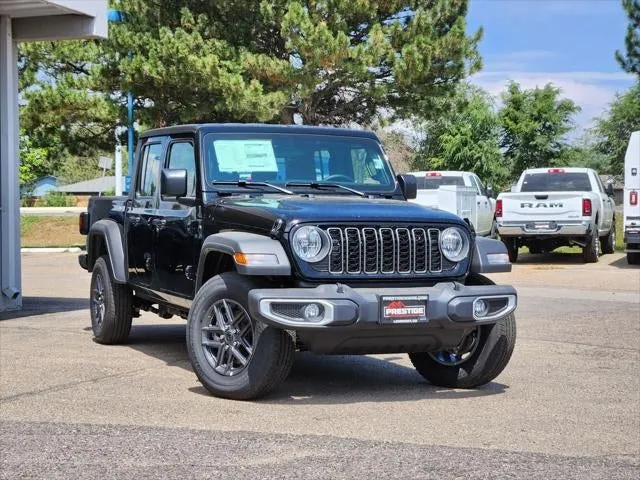 2026 Jeep Gladiator GLADIATOR SPORT 4X4 in Black Clear-Coat Exterior Paint — front three-quarter view