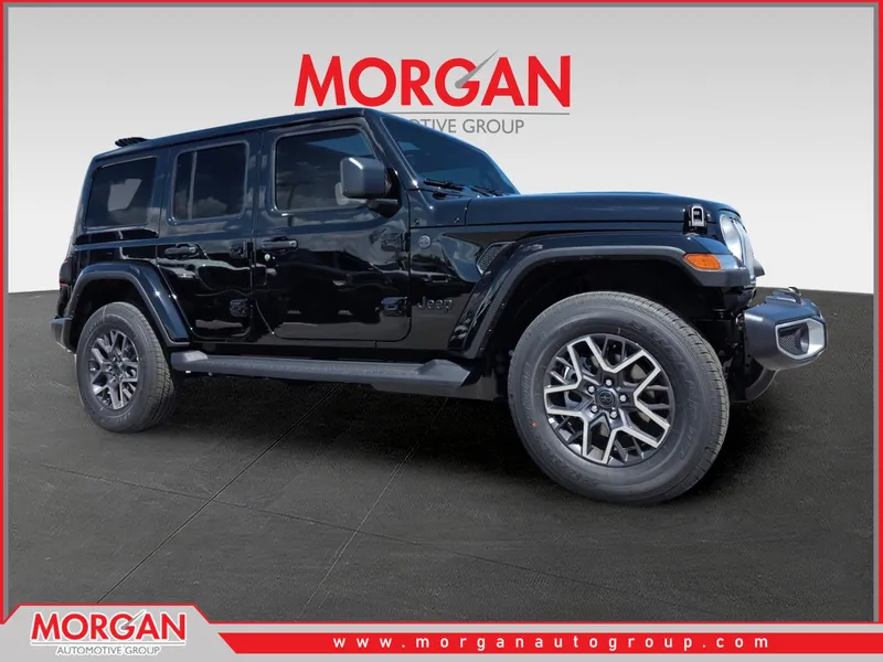 2026 Jeep Wrangler Sahara in Black — front three-quarter view