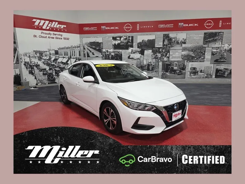 2023 Nissan Sentra SV CarBravo Certified in Fresh Powder — front three-quarter view