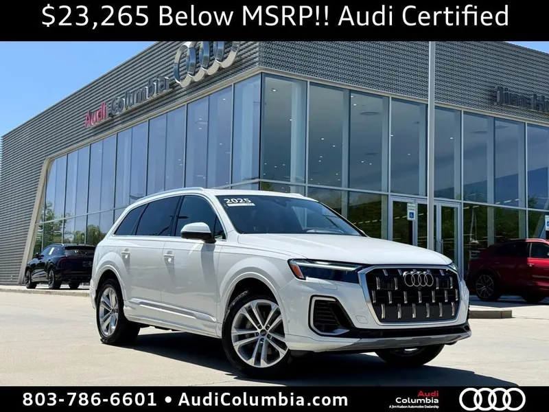2025 Audi Q7 55 Premium Plus quattro in Carrara White — front three-quarter view