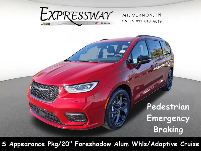 2026 Chrysler Pacifica Select in Red Hot Pearl-Coat Exterior Paint — front three-quarter view