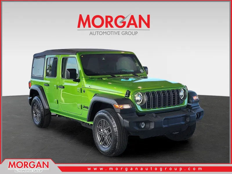 2026 Jeep Wrangler Sport S in Mojito Clearcoat — front three-quarter view