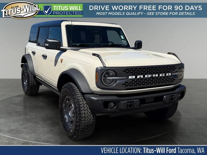 2025 Ford Bronco Badlands in Desert Sand — front three-quarter view