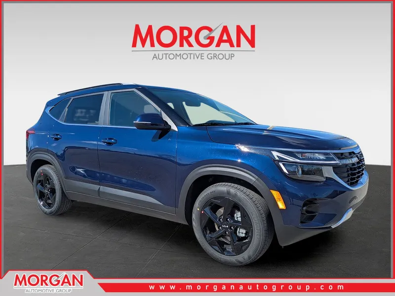 2026 Kia Seltos EX in Dark Ocean Blue — front three-quarter view