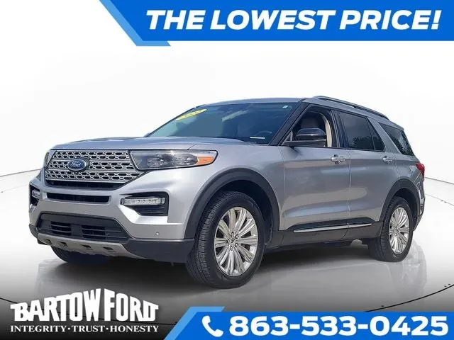 2022 Ford Explorer Limited HYBRID in Iconic Silver Metallic — front three-quarter view
