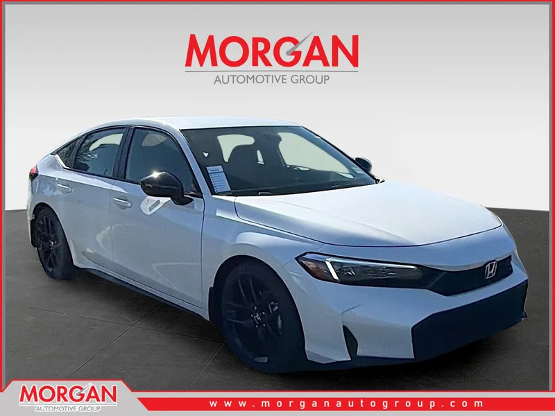 2026 Honda Civic Hatchback Sport in Platinum White Pearl — front three-quarter view