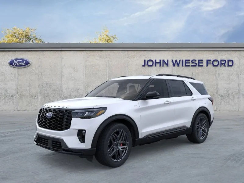 2026 Ford Explorer ST-LINE 4WD in Star White Metallic Tri-Coat — front three-quarter view