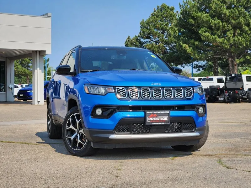 2025 Jeep Compass Limited 4x4 in Hydro Blue Pearlcoat — front three-quarter view