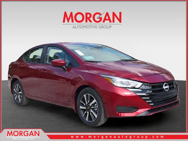 2025 Nissan Versa 1.6 SV in Red — front three-quarter view