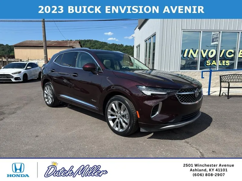 2023 Buick Envision Avenir in Rich Garnet Metallic — front three-quarter view