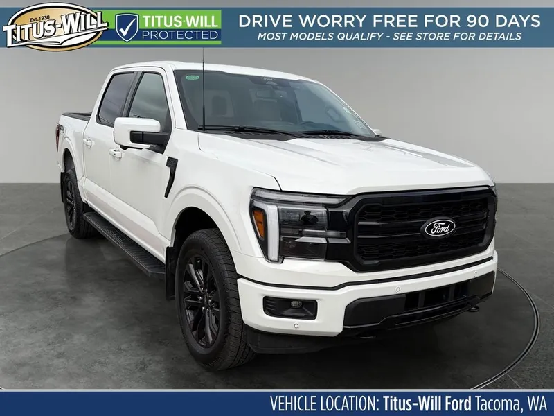 2026 Ford F-150 Lariat in Pearl White — front three-quarter view